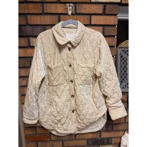 Anthropologie Cream Quilted Velvet Shacket Shirt Jacket